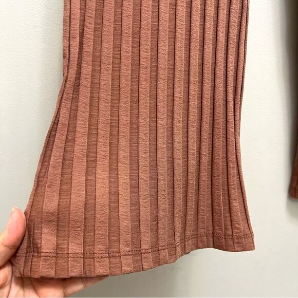 Jonathan Simkhai Standard Celia Ribbed Pleated Wide Leg Stretch Pants in Teak M - Picture 6 of 10